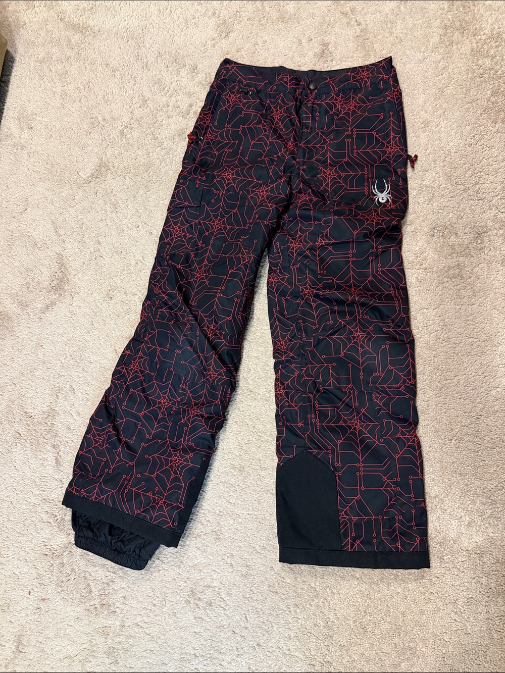 Spyder Kids SZ 14 Black and Red Spiderweb Snow Pants. Excellent condition